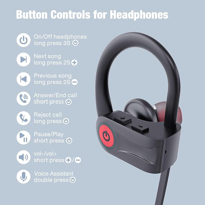 Boean Bluetooth Headphones, Wireless Headphones with AI Music Generation | 16 Hours Playtime Wireless Earbuds with Bluetooth 5.3 HD Stereo Sound, IPX7 Waterproof Running Headphones for Workout Sports - Image 6