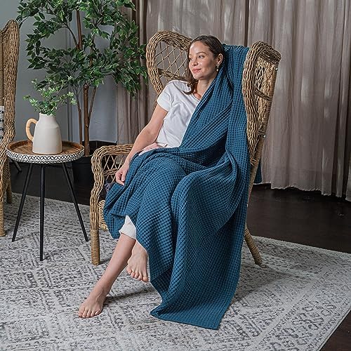 Comfy Cubs Waffle Blanket King, 108" x 90" - 100% Cotton Lightweight Breathable Bed Blanket - Soft Textured Thermal Weave for All Seasons – Decorative Cozy Layer for Couch, Sofa, or Bed - Neptune - Image 6