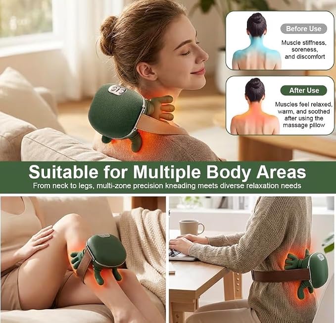 Neck and Shoulder Massager with Heat – Cordless Deep Tissue Shiatsu Back Massager for Pain Relief, Wireless Rechargeable for Home and Office (Green) - Image 3