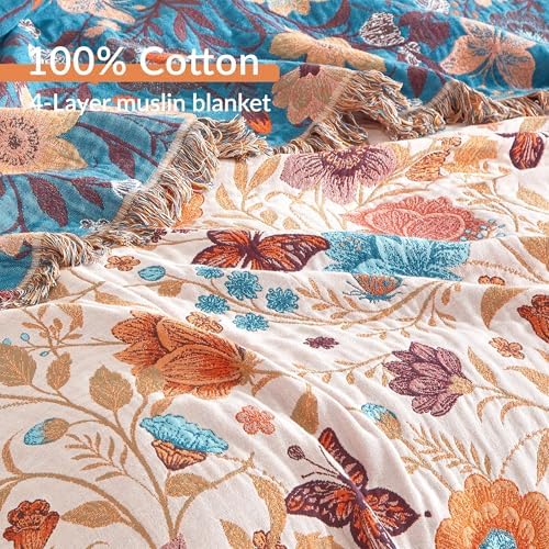 Boho Throw Blanket for Bed 90”x98”, 100% Cotton Blanket for Couch Sofa - Image 6