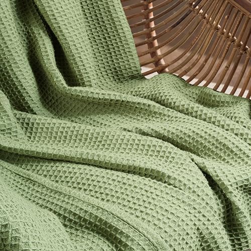 Tex Trend 100% Cotton Waffle Weave Blanket King Size - Soft, Breathable Cooling Blanket for Bed, Lightweight Cozy Summer & Spring Bedding, Sage Green, 90x108 - Image 6