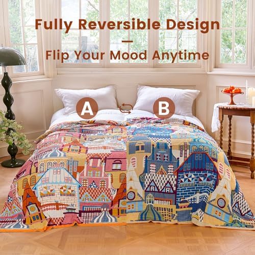 MSGKV Roman Castle Cotton Throw Blanket 60"x80" Art Woven Twin Blanket - Image 4