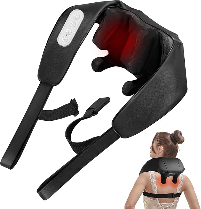 Cordless Neck Massager with Heat, 6 Kneading Shiatsu Deep Tissue, Hands-Free Neck and Shoulder Massager for Pain Relief, Rechargeable Electric Back Massager for Home Office, Gift for Dad Mom Men Women by BIBIRE