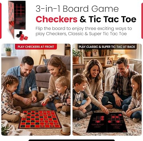 Kangaroo - Multiplayers Strategy Checker Board Game for Kids & Adults - Portable Educational Travel Cardboard Checkers - Includes Large Board w/ 24 Checkers (12 Red and 12- Black) 15x15 Inches - Image 3