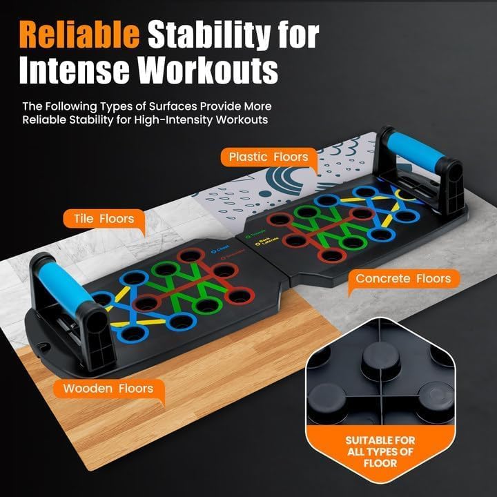 Push Up Board for Men - 15-in-1 Foldable Pushup Board with Push Up Bar, Handles & Bands, Portable Home Gym & Workout Equipment for Chest Exercise, for Teen Boys 16-18 & Gym Lovers - Image 7