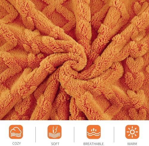 Aganear Fleece Throw Blanket for Bed Couch,Fall Boho Blanket,90"x90" Orange - Image 5