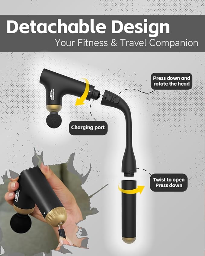 3-in-1 Muscle Massager Gun Deep Tissue with Long Handle, Handheld Percussion Back Massager for Pain Relief, Shoulder, Arm, Thigh, Waist, Neck - Image 3