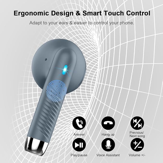 Wireless Earbuds, Bluetooth 5.4 Headphones in Ear with Noise Cancelling Mic | Bluetooth Earbuds Stereo Bass, IP7 Waterproof Sports Earphones, 32H Playtime USB C Charging Ear Buds Gray for Android iOS - Image 6