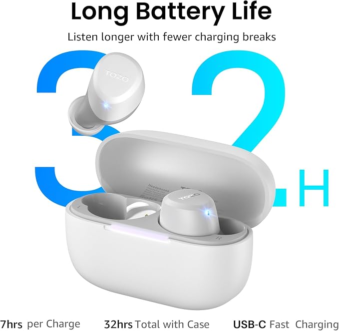 TOZO A1 Wireless Earbuds Bluetooth 5.3 Light Weight in Ear Headphones | IPX5 Waterproof,2 Mics for AI Calls,Immersive Premium Sound Bass Headset with Charging Case,32 EQ via App Matte White - Image 7