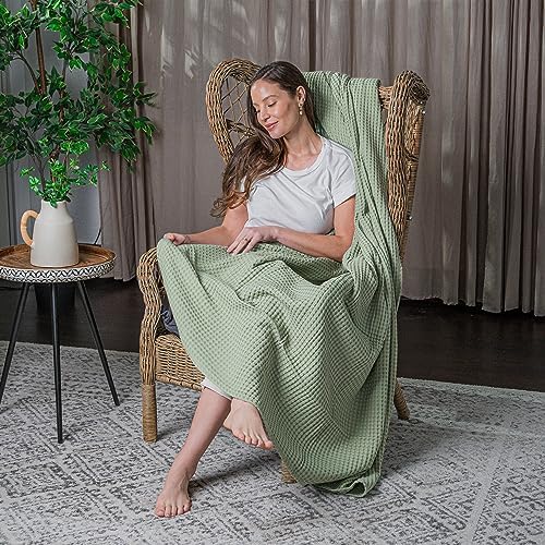 Comfy Cubs Waffle Blanket Twin, 90" x 66" - 100% Cotton Lightweight Breathable Bed Blanket - Soft Textured Thermal Weave for All Seasons – Decorative Cozy Layer for Couch, Sofa, or Bed - Sage - Image 2