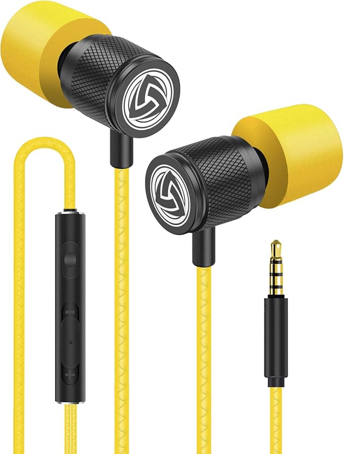 LUDOS Ultra Wired Earbuds in-Ear Headphones, 5 Years Warranty, Earphones with Microphone, Noise Isolating Ear Buds, Memory Foam for iPhone, Samsung, School Students, Kids, Women, Small Ears - Yellow by Ludos