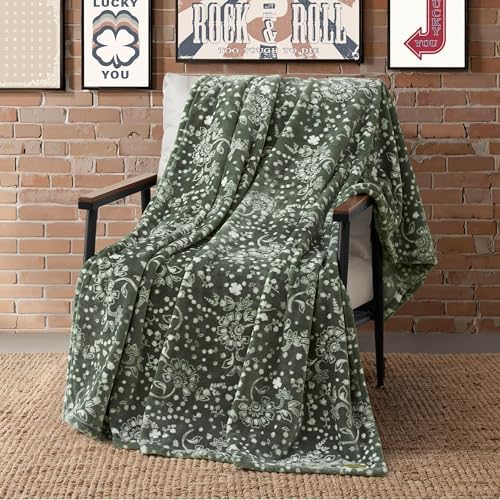 Lucky Brand 50" x 70" Plush Throw Blanket, Bandana Green Blanket for Sofa or Bed - Image 3