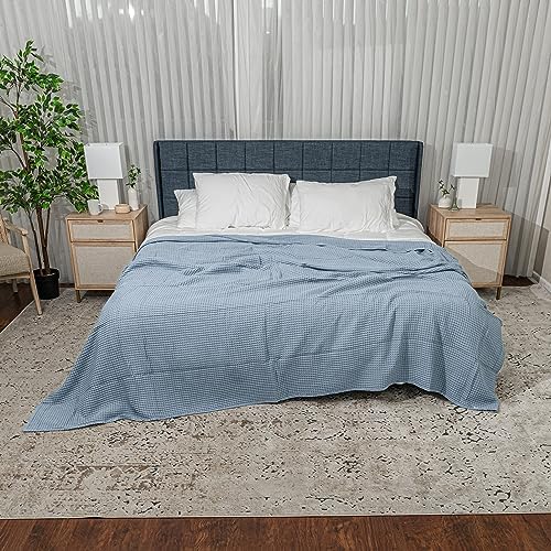 Comfy Cubs Waffle Blanket Queen, 90" x 90" - 100% Cotton Lightweight Breathable Bed Blanket - Soft Textured Thermal Weave for All Seasons – Decorative Cozy Layer for Couch, Sofa, or Bed - Pacific Blue - Image 5