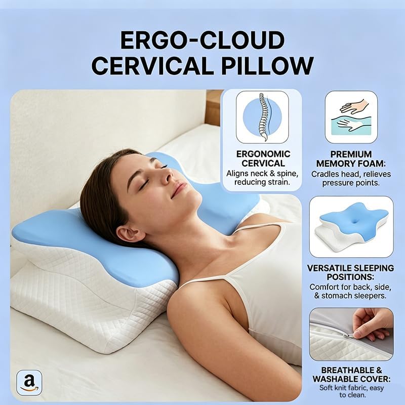 Cooling Neck Support Pillow, Adjustable Cervical Memory Foam for Pain Relief, Odorless Ergonomic Orthopedic Bed Pillows for Side Back Stomach Sleepers, Cozy Sleeping (Blue) - Image 4