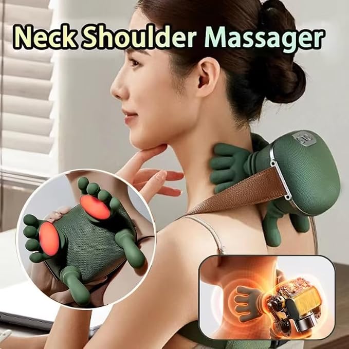 Bionic Heated Massager, Portable Shiatsu Neck and Back Massager, Electric Deep Tissue 5D Kneading Massage, Simulated Human Hand Design for Pain Relief and Muscle Relax (PY-071green) - Image 2