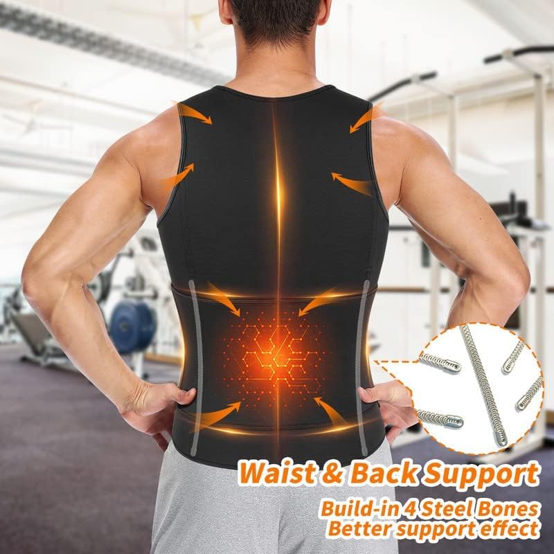 SHAPERIN Men Neoprene Sauna Zipper Waist Trainer Vest Tank Top Trimmer Body Shaper - Image 3
