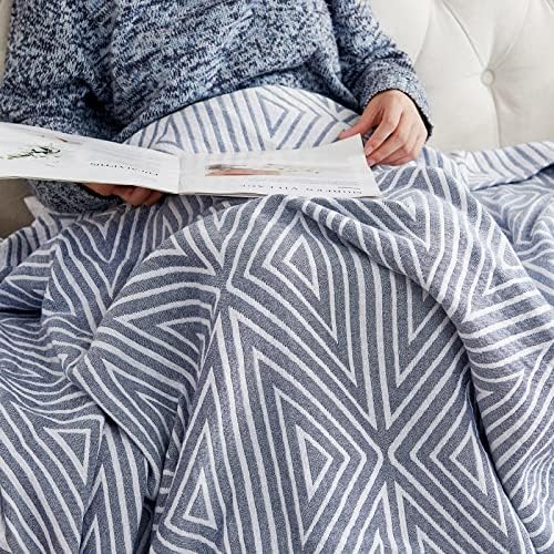 jinchan 100% Cotton Muslin Blanket Twin Boho Throw Blanket 50x60 Slate Blue - Image 5