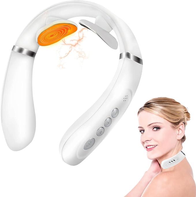 Intelligent Portable Neck Massager with Heat for Pain Relief, Cordless Pulse Neck Massager with Voice Broadcast & 6 Modes 16 Levels Intensity Massage for Office Home Outdoor Use by Congshin