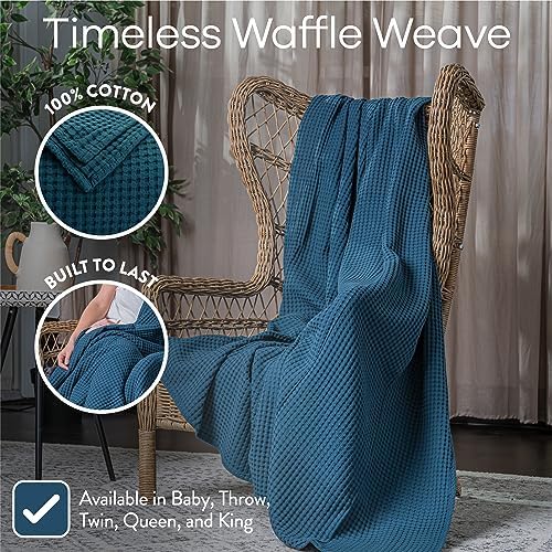 Comfy Cubs Waffle Blanket King, 108" x 90" - 100% Cotton Lightweight Breathable Bed Blanket - Soft Textured Thermal Weave for All Seasons – Decorative Cozy Layer for Couch, Sofa, or Bed - Neptune - Image 3