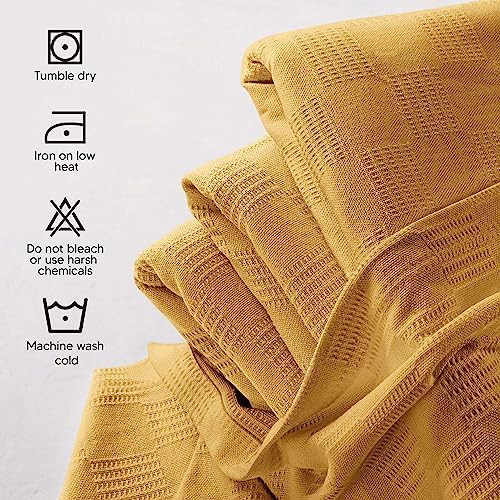 Utopia Bedding 100% Cotton Thermal Blanket Mustard Twin, 90x72 Inches - Image 6