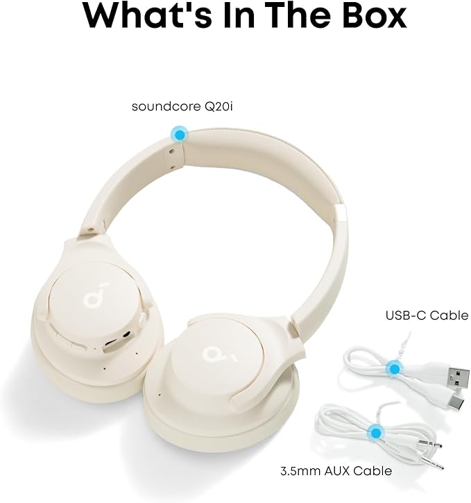 Soundcore by Anker Q20i Hybrid Active Noise Cancelling Headphones, White | Over-Ear, Bluetooth, 40H ANC Playtime, Hi-Res Audio, Big Bass, Transparency Mode, Customize via App, Travel, Home, Office - Image 8