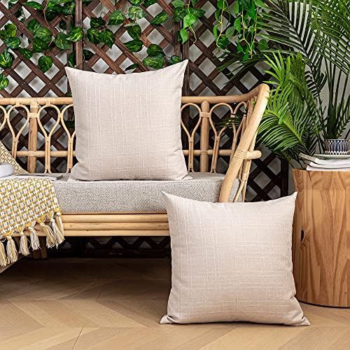 Kevin Textile Outdoor Waterproof 26”x26” Pillow Covers 2 Pack, Light Beige - Image 5