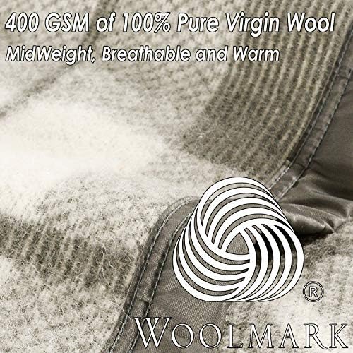Poyet Motte Rivoli Solid 400GSM 100% Virgin Wool Blanket, Medium/Heavy Weight, Machine Washable (Grey Natural Plaid, Full/Queen Size) - Image 4