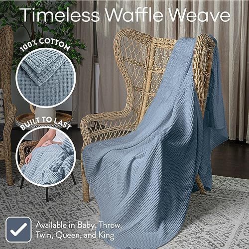 Comfy Cubs Waffle Blanket King, 108" x 90" - 100% Cotton Lightweight Breathable Bed Blanket - Soft Textured Thermal Weave for All Seasons – Decorative Cozy Layer for Couch, Sofa, or Bed - Pacific Blue - Image 3