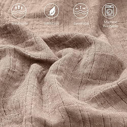 SE SOFTEXLY Muslin Throw Blanket, 4-Layer Dyed Yarn, 80”x90”, Coffee - Image 3