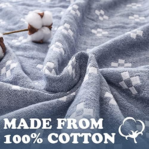 jinchan 100% Cotton Muslin Blanket Twin Boho Throw Blanket 50x60 Denim Blue - Image 3
