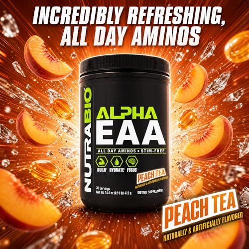 NutraBio Alpha EAA - All-Day Amino Acids for Muscle Growth and Hydration - Essential Amino Acids with Nootropics & Adaptogens- Full Spectrum EAA BCAA Powder - 30 Servings - Peach Tea - Image 4