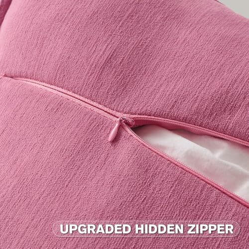 FUTEI Pack of 2 Chenille Throw Pillow Covers 18x18 Inch, Hot Pink - Image 3
