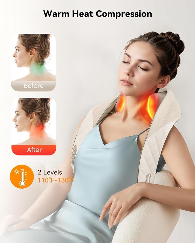 Snailax Cordless Neck & Shoulder Massager with Kneading, Heat, USB-C - Image 3
