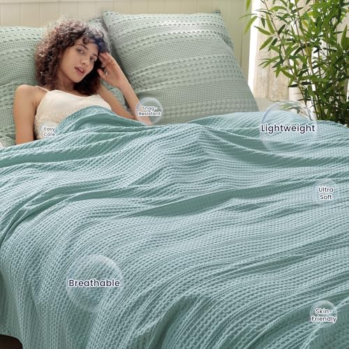 PHF Lightweight Waffle Weave Throw Blanket 50"x 60", Soft Woven Summer Blanket for Hot Sleepers - Aesthetic Home Decor for Couch Bed Sofa, Pet Friendly, Dusty Blue - Image 2