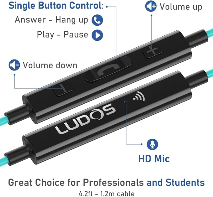 LUDOS Ultra iPhone Wired Headphones Earbuds Earphones with Lightning Connector Apple MFi Certified, 5 Years Warranty, for iPhone 14 13 12 11 Pro Max X XS XR 8 7 Plus with Microphone - Turquoise - Image 6