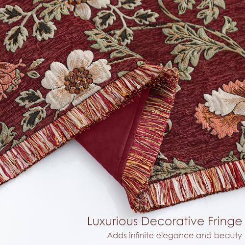 Loom and Mill Vintage Floral Throw Blankets for Bed, Rust Red, 52"x72" - Image 3