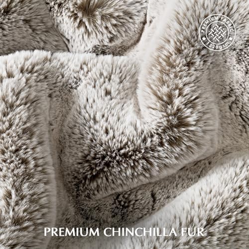 EVERGRACEHOME Faux Chinchilla Fur Throw Blanket, 72"x90", Champagne Fawn - Image 3