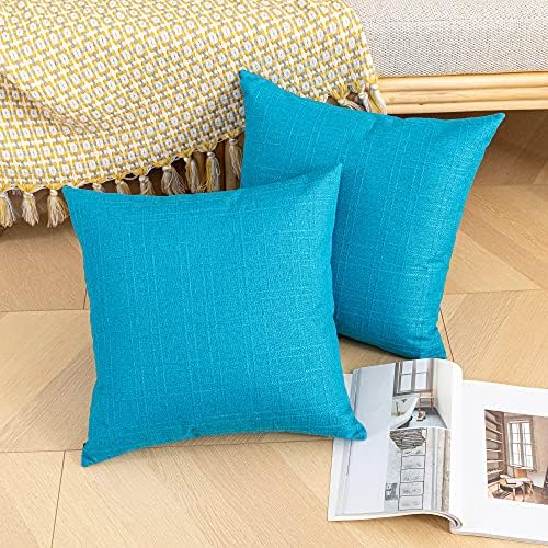 Kevin Textile Outdoor Waterproof 16”x16” Pillow Covers 2 Pack, Peacock Blue - Image 4