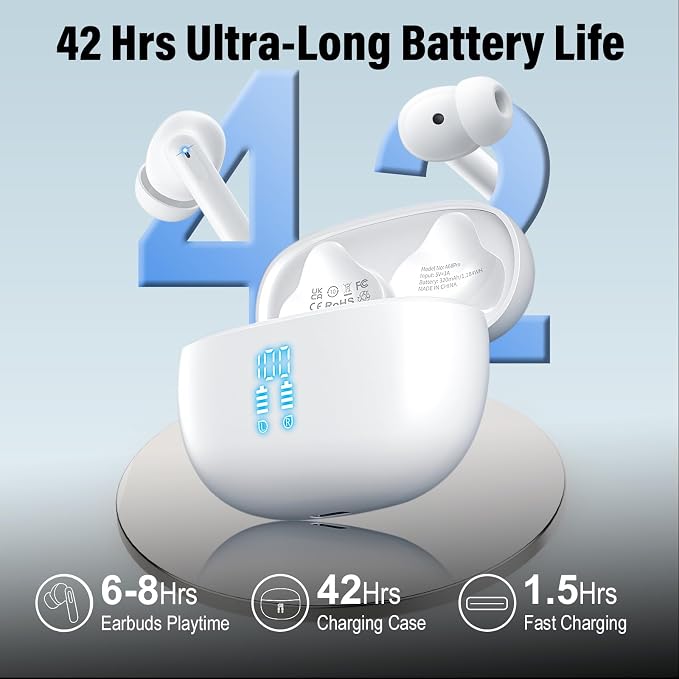 Wireless Earbuds, Bluetooth 5.4 Headphones Bass Stereo/Clear Calls, Ivory | Ear Buds with Noise Cancelling Mic LED Display in Ear Earphones Ai Translation Earbuds Real Time with 6 Translation Modes - Image 7