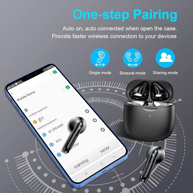 Wireless Earbuds, Bluetooth 5.4 Earbuds Stereo Bass, Bluetooth Headphones in Ear Noise Cancelling Mic, Earphones IP7 Waterproof Sports, 32H Playtime USB C Mini Charging Case Ear Buds for Android iOS - Image 5