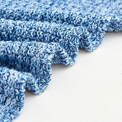 Longhui bedding 100% Cotton Knitted Throw Blanket – Blue White, Soft & Cozy, Machine Washable, 51"x63" – Perfect for Living Room, Couch, Sofa, Bed or Travel - Image 5