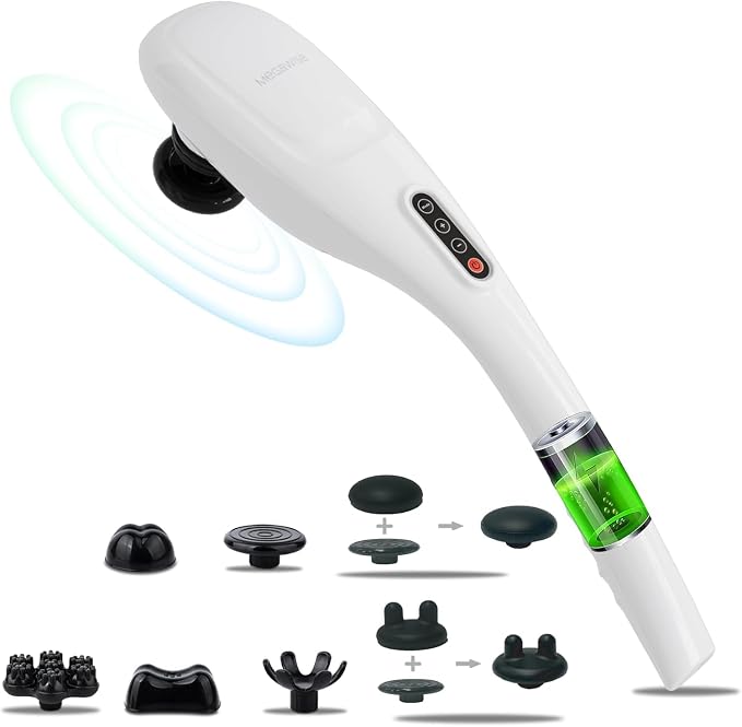 MEGAWISE Cordless Handheld Back Massager w/Rechargeable 3200mAh Battery, 5 Speed and 5 +2 Massage Nodes with Hard, Medium and 2 Soft Silicone Nodes; Massage While Moving Around (Pearl White) by MEGAWISE