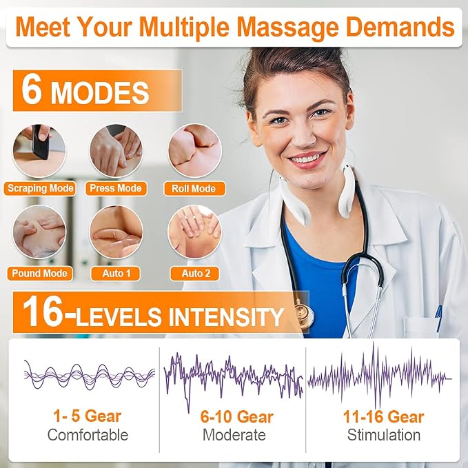 Intelligent Portable Neck Massager with Heat for Pain Relief, Cordless Pulse Neck Massager with Voice Broadcast & 6 Modes 16 Levels Intensity Massage for Office Home Outdoor Use - Image 2