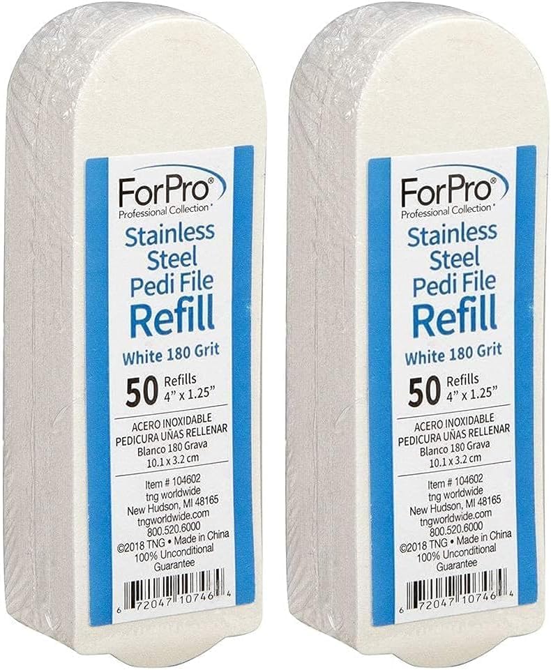 ForPro Professional Collection Stainless Steel Pedi File Refill, 180 Grit, White, EZ-Strip Peel Pedicure Refill Pads, 1.25” W x 4” L, 50-Count (Pack of 2) by ForPro+Professional+Collection