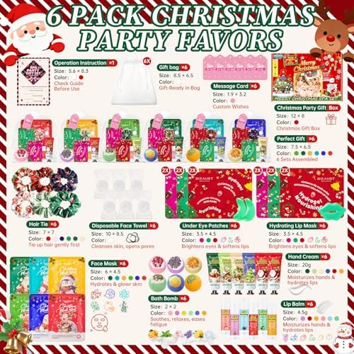 60Pcs Christmas Spa Party Supplies Set – 6 Spa Day Kits with Face/Lip/Eye/Hand/Foot Care,Festive Spa Gift Set for Sleepovers,Holiday Parties,Slumber Party & Secret Santa Gifts,All Skin Types Safe - Image 2