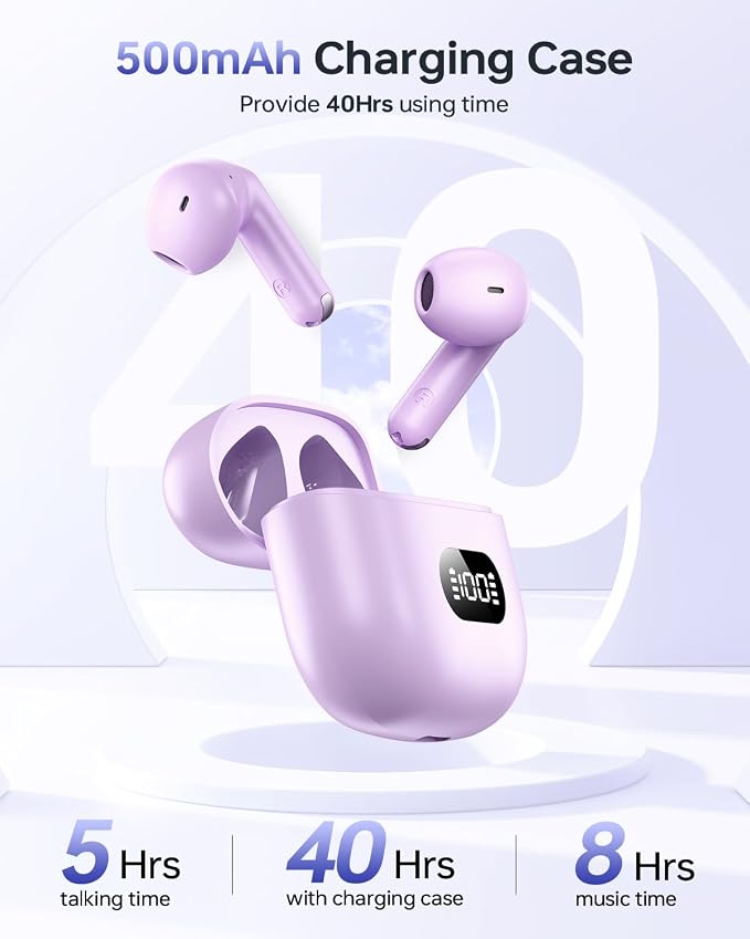KTGEE Wireless Earbuds Bluetooth 5.3 Ear Buds Headphones, 40Hrs Playback | Stereo Sound, LED Display, IPX7 Waterproof, Compact In-ear Earphones with Mic for Phone Tablet Laptop Sport, Mauve - Image 4