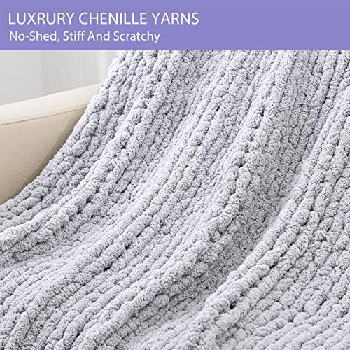 Bigacogo Chunky Knit Throw Blanket for Couch, 40x80 inches, Light Grey - Image 5