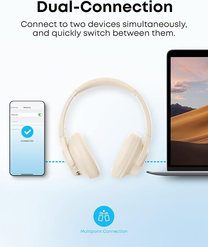 Soundcore by Anker Q20i Hybrid Active Noise Cancelling Headphones, White | Over-Ear, Bluetooth, 40H ANC Playtime, Hi-Res Audio, Big Bass, Transparency Mode, Customize via App, Travel, Home, Office - Image 7