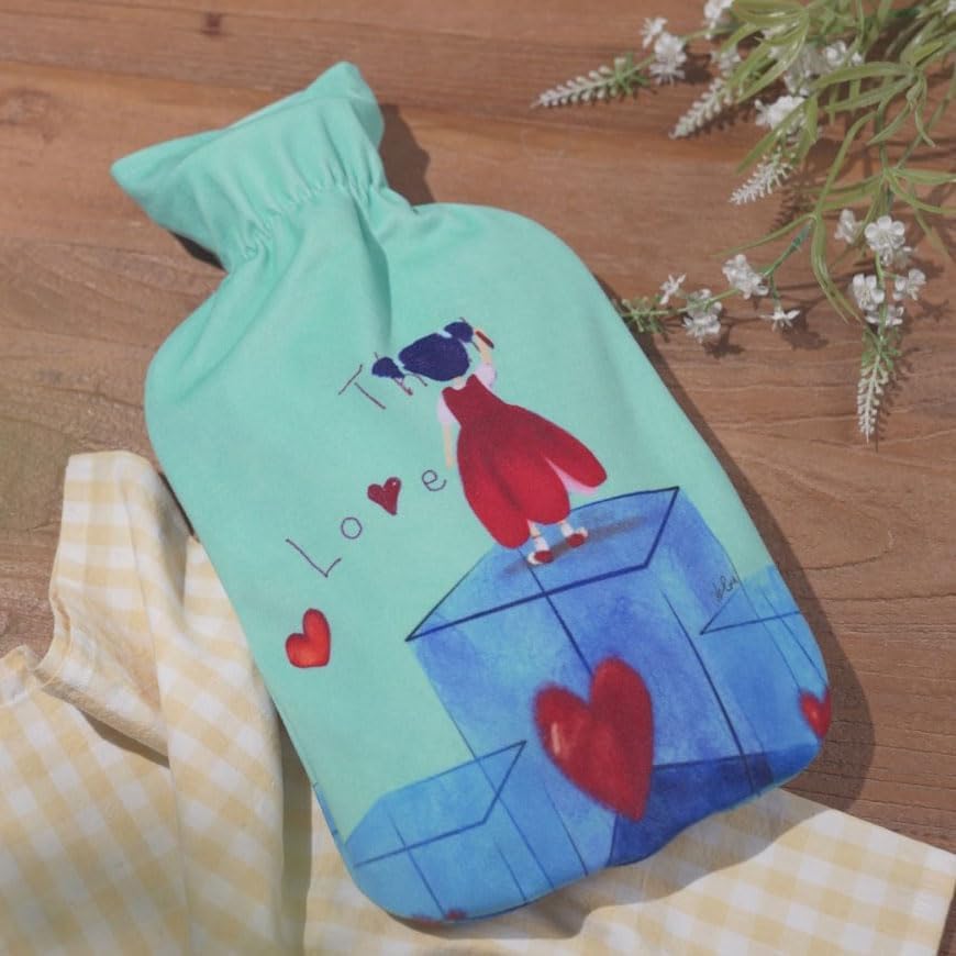 Fashy Hot Water Bottle with Gift Design Plush Cover (2L, 67oz) - Image 3