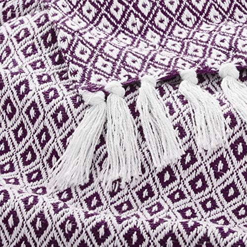 Americanflat 50x60 Throw Blanket - Soft and Breathable Cotton Throw Blanket for Couch, Bed, Chair - Decorative Blankets Perfect for Home, Office, or Outdoor Use - Purple and White Mini Diamond - Image 3